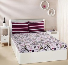 Cotton Double Bedsheet with 2 Pillow Covers, Purple