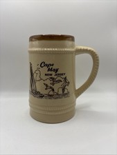 Vintage Cape May New Jersey Souvenir Beer Stein Mug Ceramic Sailboat Seagulls 6"