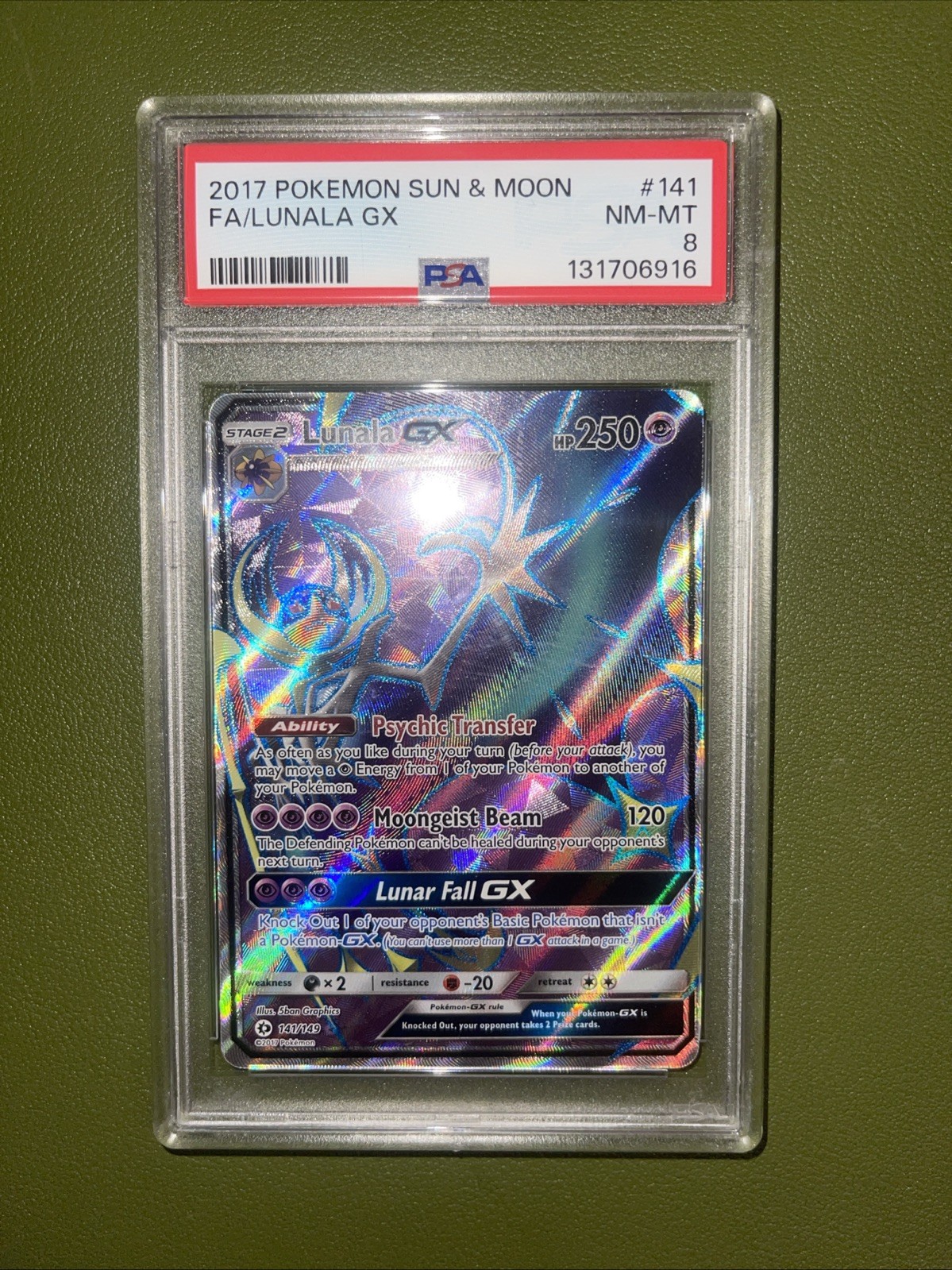 2017 Pokemon Sun & Moon FA Lunala GX 141 PSA 8