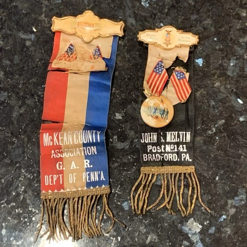 Civil War Veteran Ribbons Grand Army of the Republic (G.A.R.) 141 Memorabilia