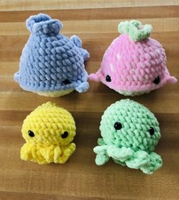 New Crocheted Handmade Multicolor Whale Octopus Mini Plushie Stuffed Toy 3-4 In