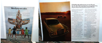 1969 Eastern Airlines Stewardess Print Ad + Mercedes Benz 6.3 Touring Car Ad