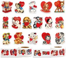 1000Pcs Valentine's Day Stickers Roll Seal Stickers Retro Heart Animal Self-Adhe