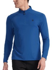 Mens Quarter Zip Pullover Fitted Long Sleeve Mock Neck Moisture Wicking Quick...