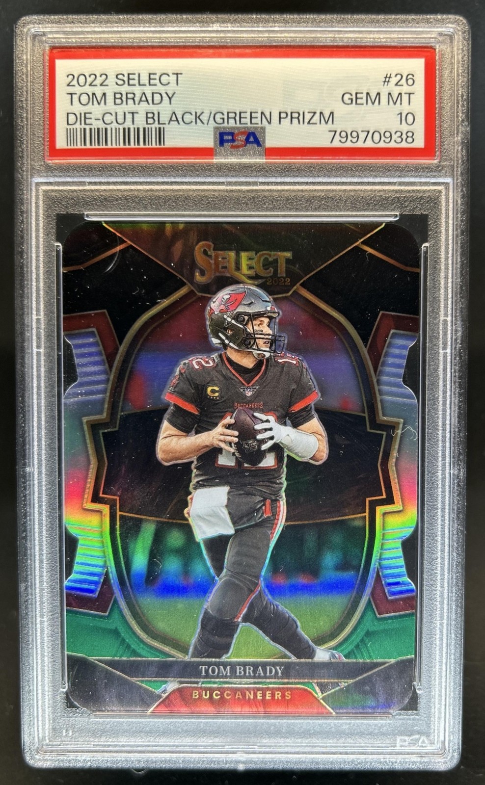 2022 Panini Select Tom Brady Black and Green Prizm Die Cut Concourse #26 PSA 10