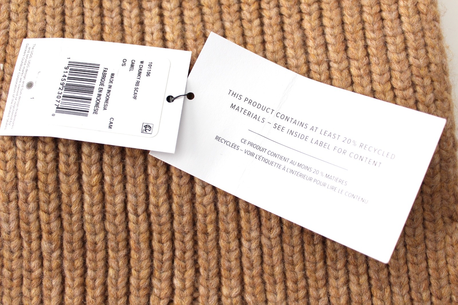 UGG Chunky Rib Knit Scarf One Size Camel Retail $78 image 2