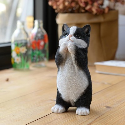 Hi-Line Gift Ltd. 7'' H Cow Cat Kitten Statue Praying Small Black