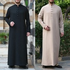 Arab Men Clothing Black Robe Ramadan Eid Muslim Dress Jubba Thobe Islamic Kaftan