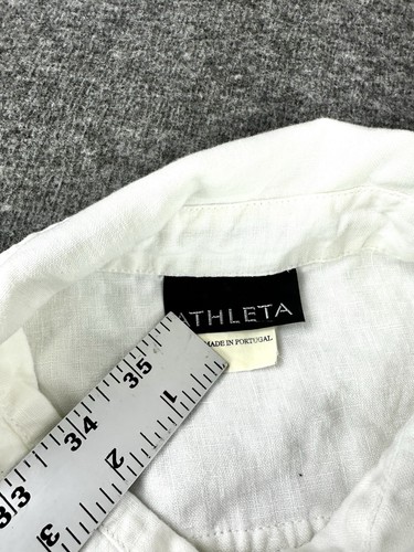 Vestido de lino vintage ATHLETA para mujer L blanco hasta la rodilla manga 3/4 con botones - Imagen 4 de 8