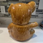 Vintage Ceramic Teddy Bear Cookie Jar w/ Lid Brown Red Bow — photo 2