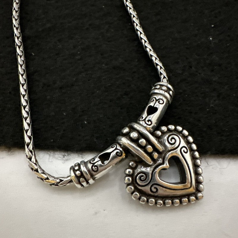 Vintage Brighton Shot Thru The Heart Pendant Necklace Silver Plated - Retired