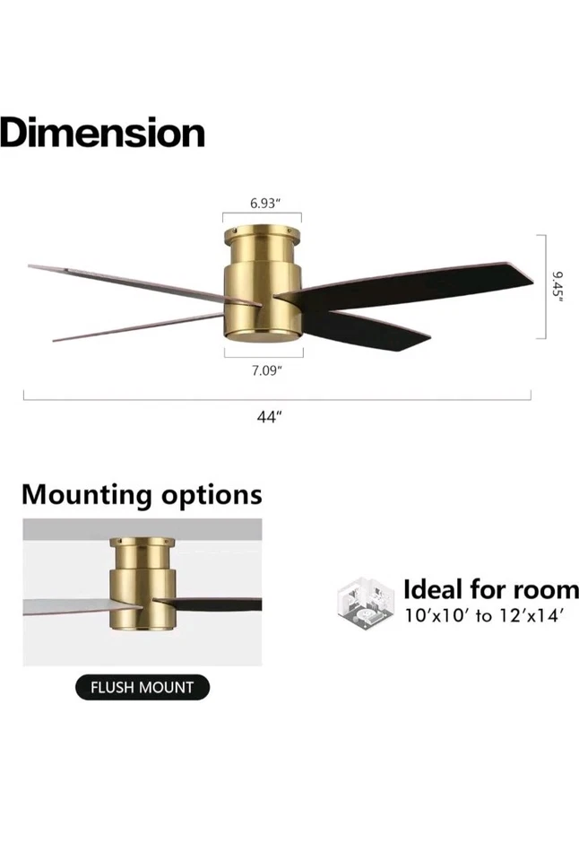 WINGBO 44 Inch Flush Mount DC Ceiling Fan without Lights,6-Speed, Remote Control - Image 3 of 4