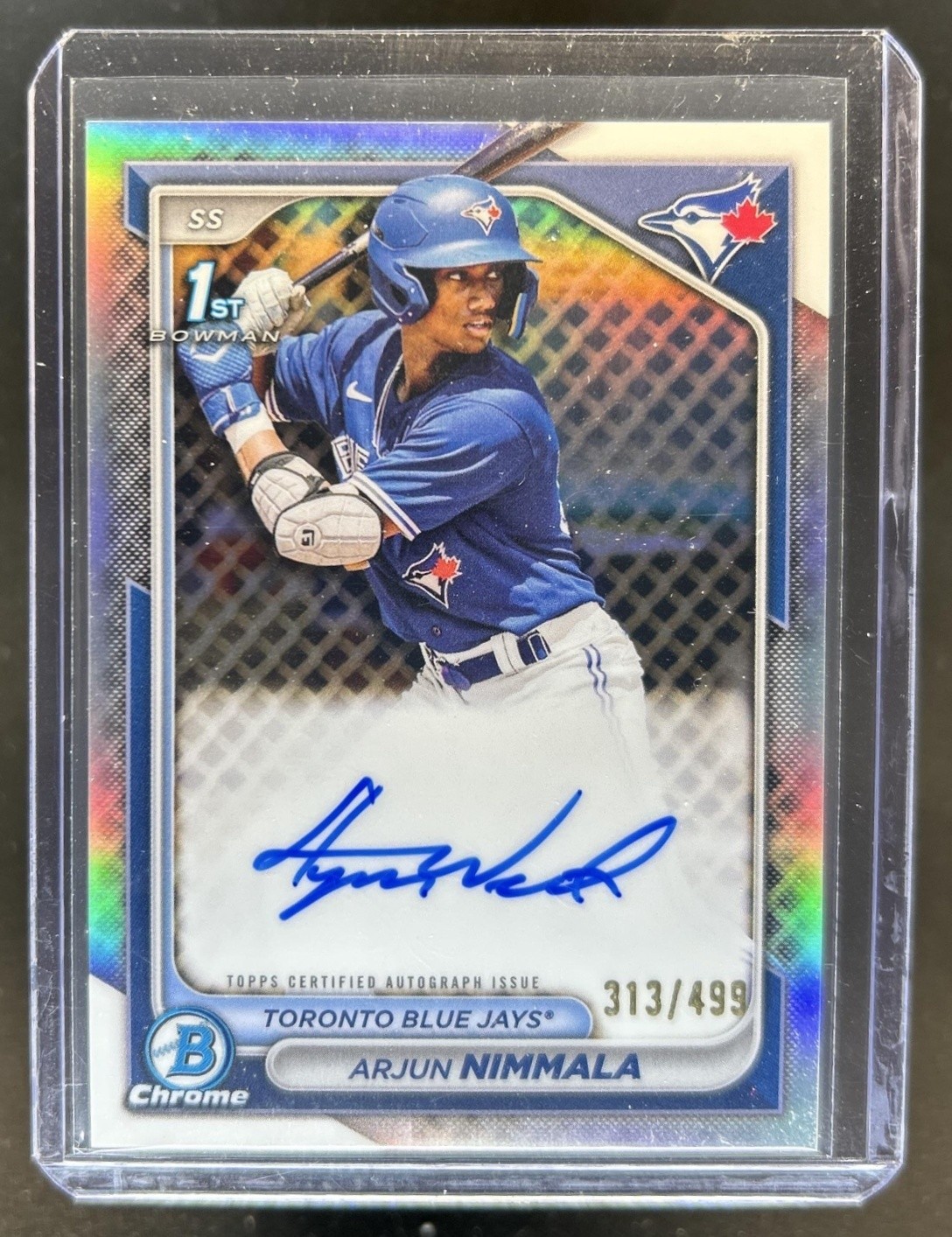 2024 Bowman Arjun Nimmala Chrome Auto Refractor 1st Prospect #/499 Blue Jays