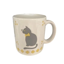 Waechtersbach Mug W GERMANY ~ White w/ Gray Cat Yellow Bow Tie Dots & Diamonds