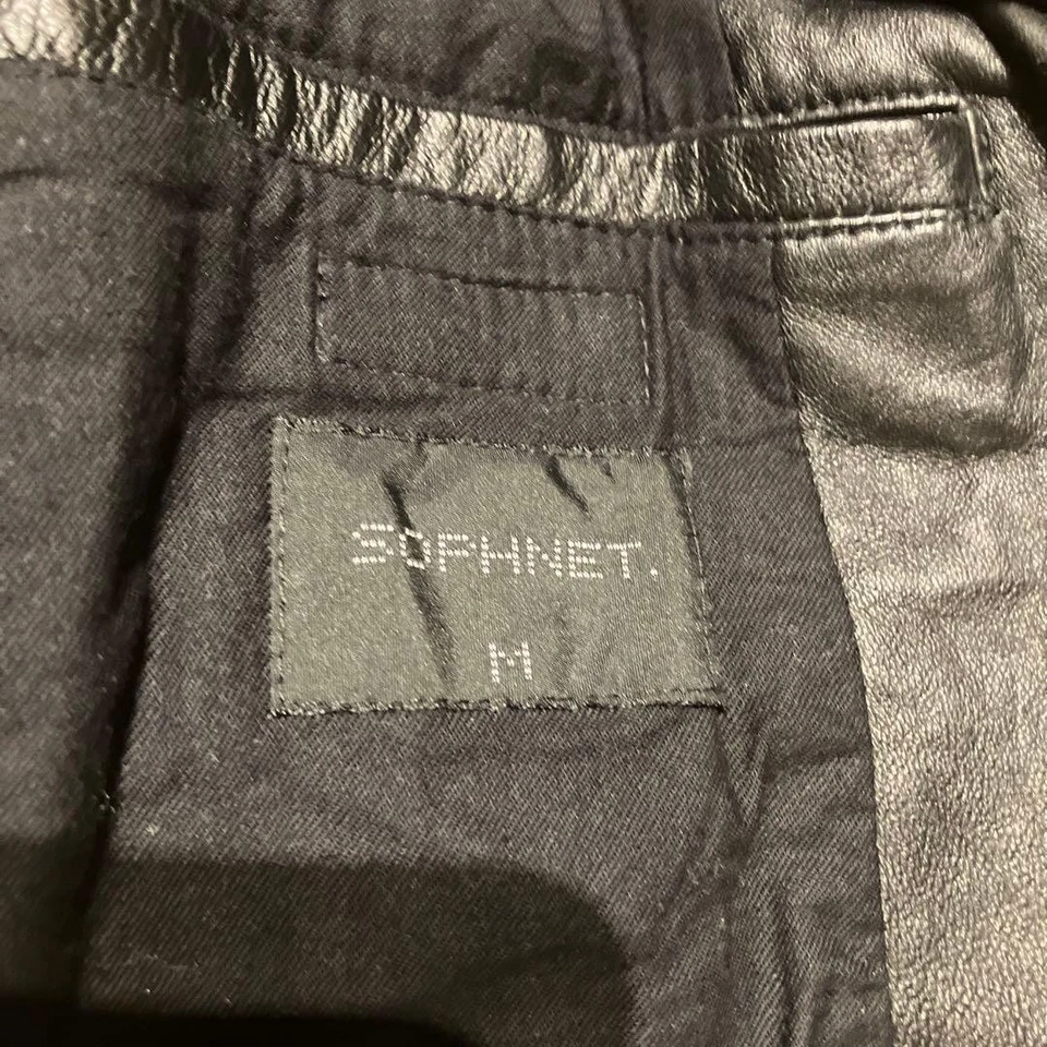 SOPHNET. Black Leather Jacket M Camouflage Zipper Riri Style Used - Image 3 of 4