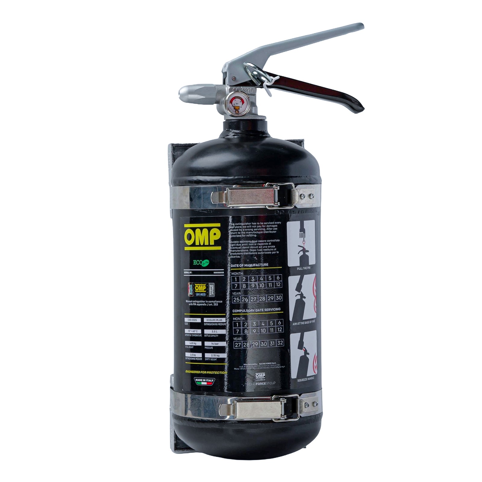 OMP 2.4 Litre Ecolife Plus Hand Held Fire Extinguisher - Steel Bottle (FIA/MUK)