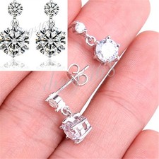 925 Sterling Silver Tarnish-Free Double Diamond-Cut Crystal Post Earrings Q743