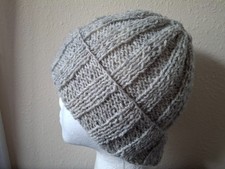 Hand knitted warm 100 natural rustic country wool beanie/hat, light gray