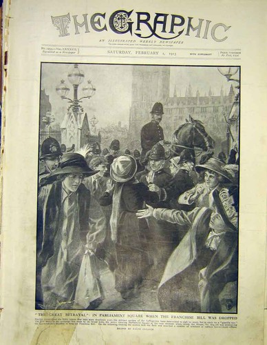 Original Old Antique Print Franchise Bill Dropped Parliament Square 1913 20th