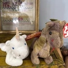 VTG 90s Ty Beanie Babies Mystic Unicorn No tag & Scorch The Dragon -Tag Fantasy