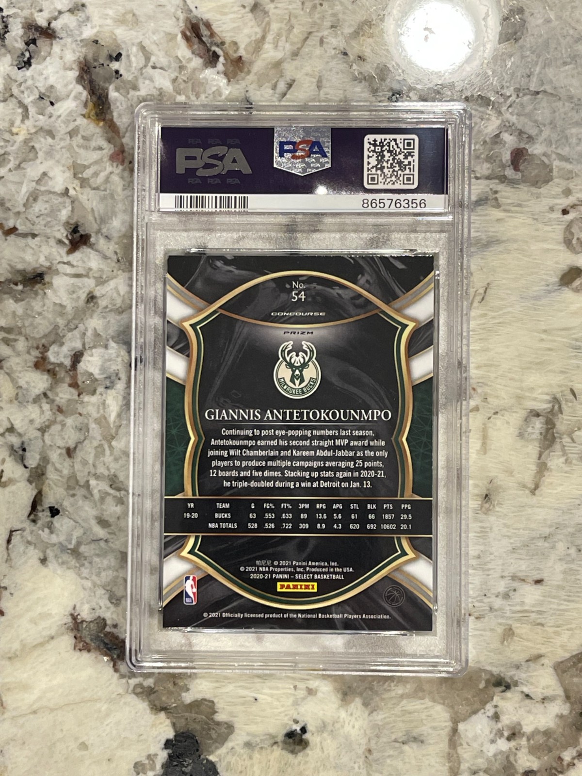 2020 Panini Select Giannis Antetokounmpo Blue Prizm PSA 9 *356 view 2