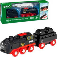 Toy Train Battery Operated Wooden Track Lights Real Steam Kids Play