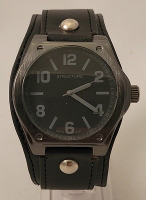 Structure Men's Quartz Watch - Black Face with Gray Hands, Black Bund Strap