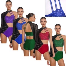 Womens Bodysuit Performance Leotard Figure Skating Jumpsuit Dancing Costumes