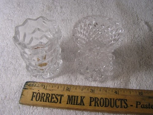 Vtg FOSTORIA GLASS TOOTHPICK HOLDERS - 2 different patterns - Lot of 2