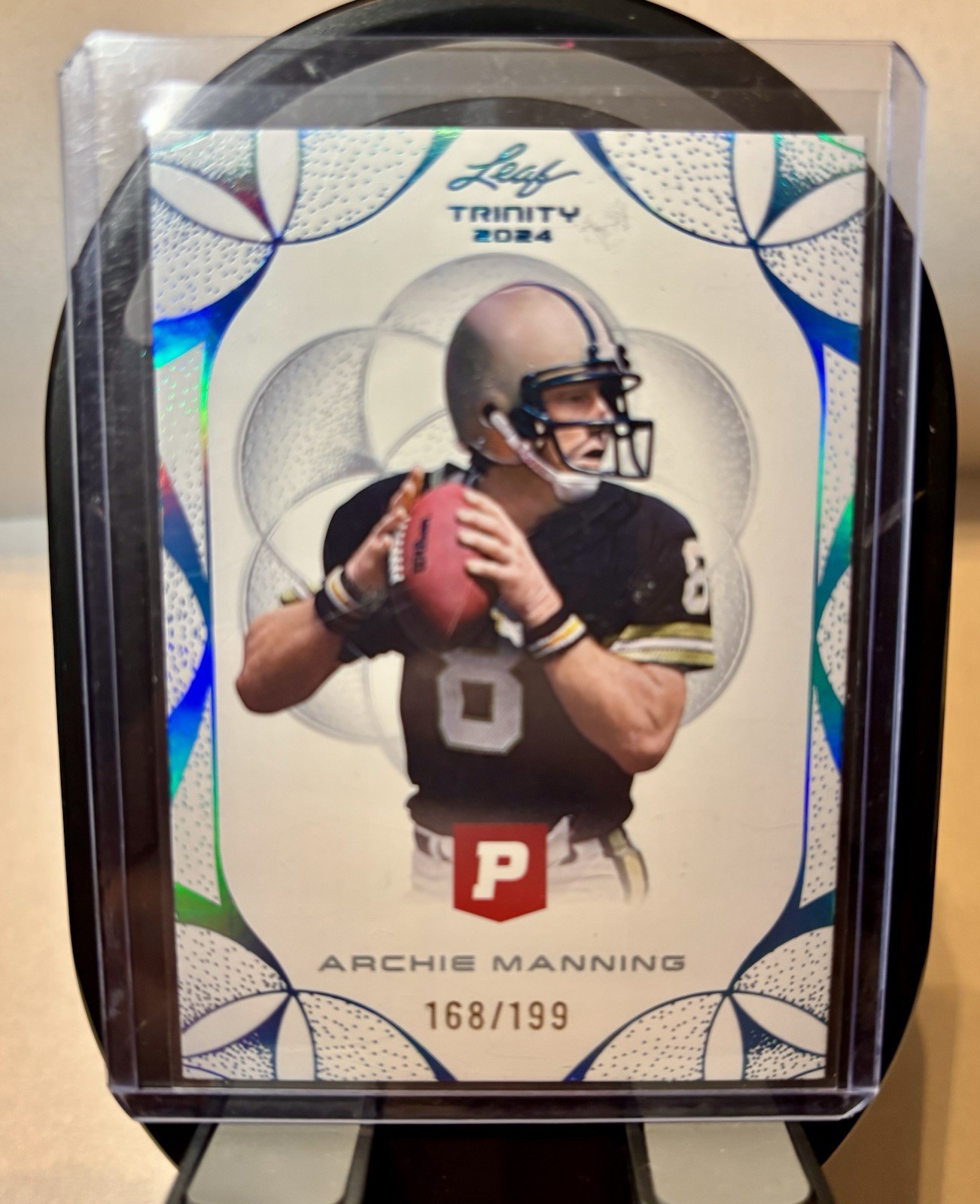 Archie Manning 🔥 Leaf Trinity Pristine Platinum Blue Foil 168/199 Football Card