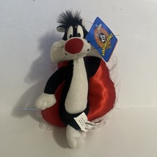 Looney Tunes Sylvester Plush Toy With Red Heart Pillow  Lace Trim VTG Tags