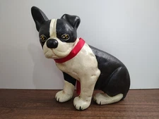 Vintage Cast Iron Boston Terrier One Sided Black And White Dog Door Stop