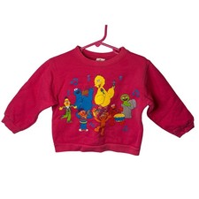 VTG Sesame Street Sweatshirt Pink Big Bird Elmo Cookie Monster Graphic 2T Kids