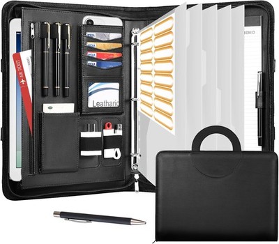 Leather Portfolio Binder 5 Dividers Tablet