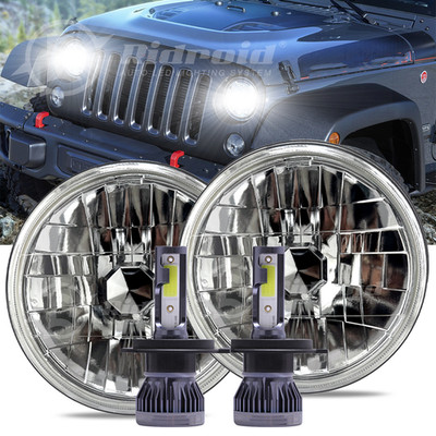 7'' Inch LED Glass Headlights Original Look H4 Bulb For Jeep Wrangler JK JKU TJ