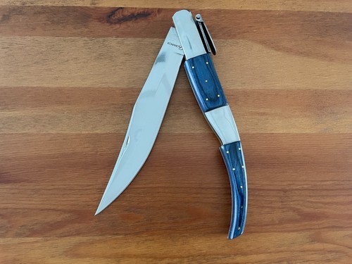 Coltello pieghevole Navaja lama lunga 8,5" stile arabo bilancia blu con cricchetto - Spagna - Foto 3 di 11