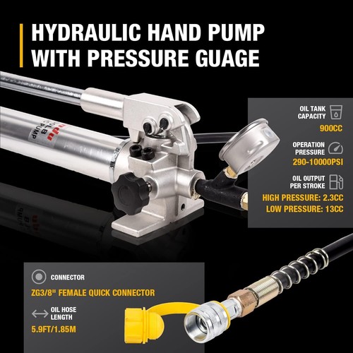 Hydraulic Hand Pump w/ 900cc Pressure Guage Single Acting Hydraulic Lifting Pump - Picture 3 of 15