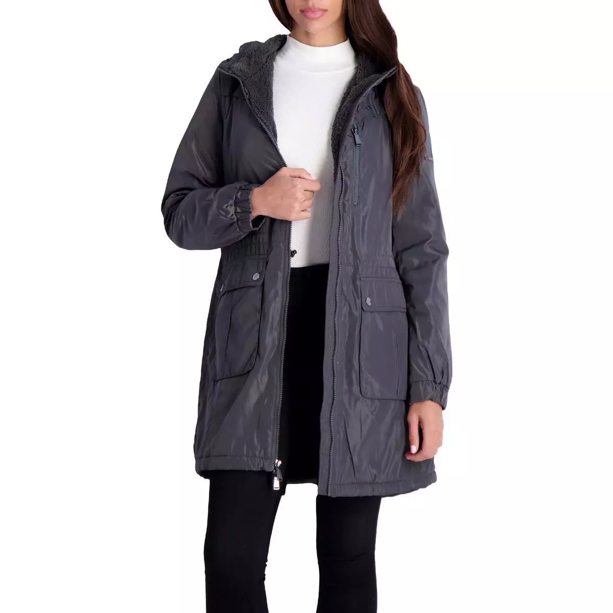 BCBGeneration Womens Gray Teddy Lined Midi Raincoat Outerwear M