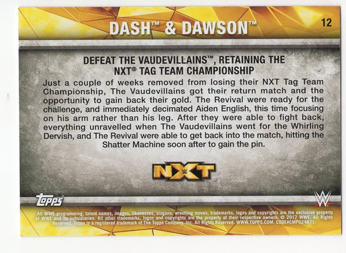 Dash & Dawson 2017 Topps WWE NXT Matches and Moments Blue #12 FTR Revival /50 - Picture 3 of 4