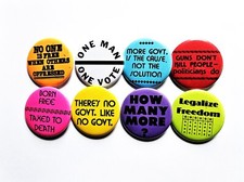 Vintage Reproduction Protest Pinback Buttons Magnets Bottle Openers. Set 14