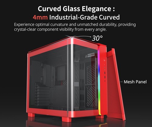 MONTECH KING 95 Red Tempered glass Dual-Chamber ATX Mid-Tower Gaming Case - Picture 4 of 6