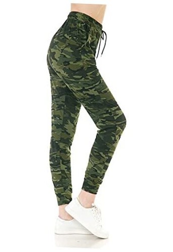 Women's Relaxed-fit Jogger Track Cuff Sweatpants with Large Camouflage Army
