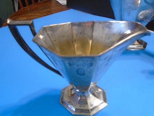 Vtg. Silverplate Tea Set Sheffield Pairpoint Art Deco Tea Pot, Sugar, Creamer - Picture 11 of 16