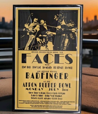 Rod Stewart Faces Akron Rubber Bowl Concert Poster, Framed