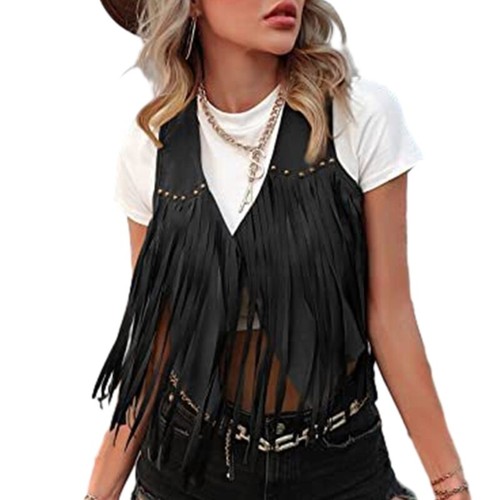 Women Faux Suedes Open Front Vest Sleeveless Bohemian Western Jackets Waistcoat - Picture 22 of 23