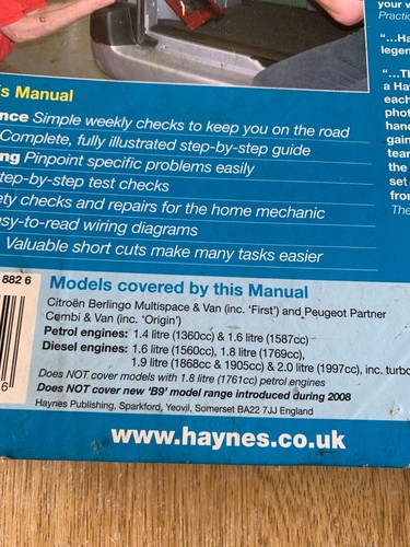 Citroen Berlingo Peugeot Partner M49 Haynes Workshop Repair Manual 96-2010 - Picture 3 of 24