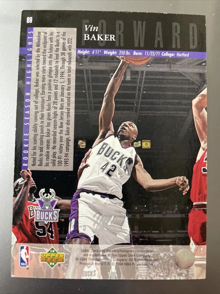 1993-94 Upper Deck Se Electric Court Vin Baker #69 - Image 2 of 2