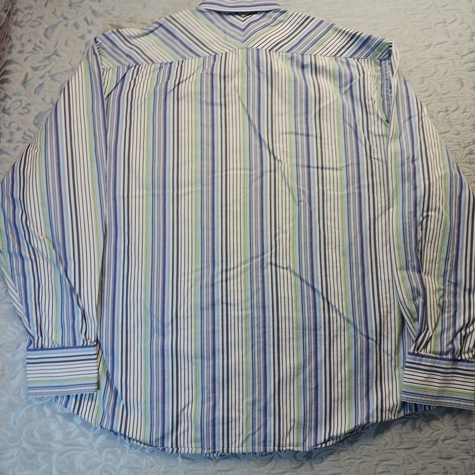 NYNE Mens Shirt Size XXL Button Up Long Sleeve Flip Cuffs Multicolor Striped - Image 3 of 4