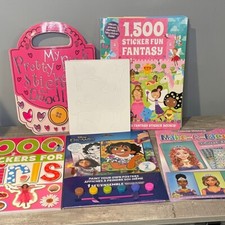 Girls Creativity/Activity Bundle of Sticker Books,Stencils  Paint Set