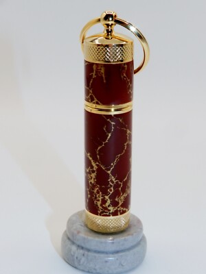 Handmade Key Chain Lighter replaceable flint! Made with Red & Gold TruStone. #40